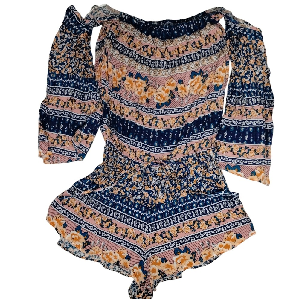 Xenia Boutique Romper Off Shoulder Floral Print Boho Festival Size 6